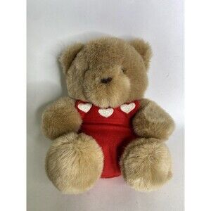 Vintage Mary Meyer Bear Teddy 80s Plush Stuffed Animal Toy Red Coveralls Hearts